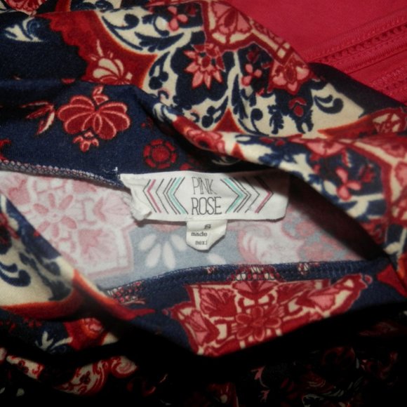 Pink Rose Dress Tunic Small Black Rust Short Slv - Picture 4 of 4